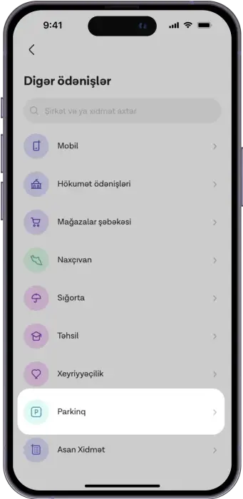 Parkinq xidmətini seç