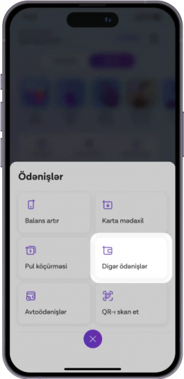 "Ödənişlər" düyməsinə kliklə