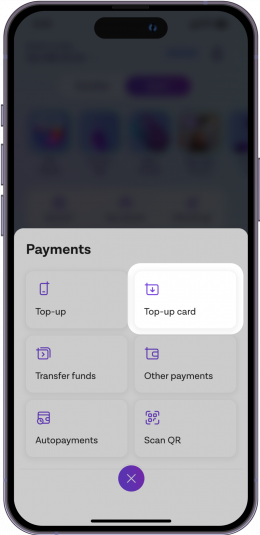 Tap on “Top up card”
