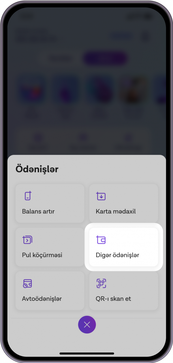 "Ödənişlər" bölməsinə daxil ol;