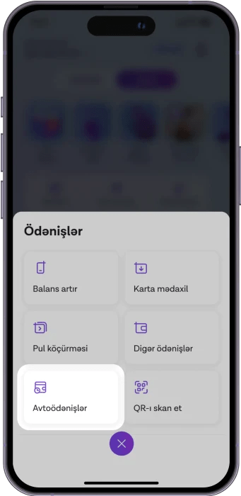 "Ödənişlər" bölməsinə daxil ol;