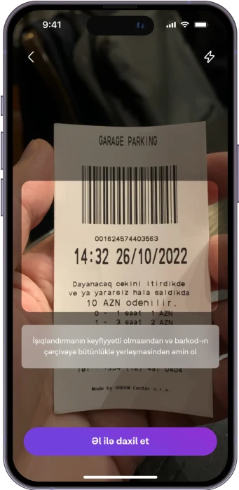 QR kodu skan et və ya manual olaraq yaz;