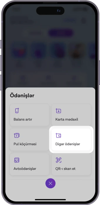 "Ödənişlər" düyməsinə kliklə
