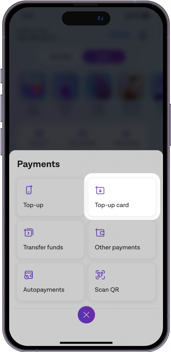 Tap on “Top up card”